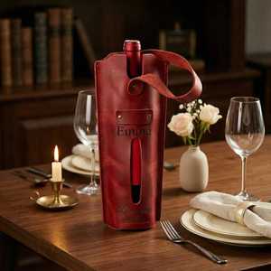 Porte-vin en cuir véritable de luxe, élégant, pour une seule bouteille, sac de transport en cuir premium pour cadeau d'affaires LEB-0067B - Product Image 5