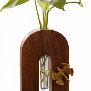 Jardinière en U avec support en métal et papillon en bois, vase hydroponique de table - Product Image 3