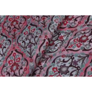 Tela de Seda Dola Bordada con Damasco Floral Metálico Rosa, 44 Pulgadas de Ancho por Yarda, para Manualidades - Product Image 1