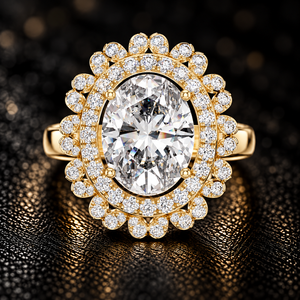 Bague de fiançailles en or massif 14K 18K avec diamant de laboratoire taille ovale, double halo floral, certifiée IGI DEF VVS, vente en gros - Product Image 1