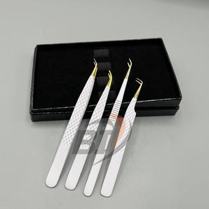 Pinzas para Extensión de Pestañas de 45 y 90 Grados, Pinzas Largas y Delgadas de Acero Inoxidable Blanco Dorado, Logotipo Personalizado - Product Image 4