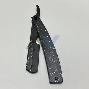 Cuchillo de Afeitar Recto de Acero Inoxidable con Bloqueo Oscilante, Diseño Texturizado, Estilo Gota de Pintura Blanca, Totalmente Negro, el Más Vendido - Product Image 1