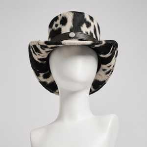 Sombrero de Copa Unisex con Estampado de Piel de Vaca Sintética y Banda de Cuero, Estilo Inglés, Casual, para las Cuatro Estaciones, Adulto, 56-58CM - Product Image 5