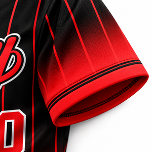 Maillot de baseball Sinewy pour homme, personnalisable avec nom et numéro, rayures rouges et noires, sublimé, anti-humidité, manches courtes, coupe classique pour adulte - Product Image 6