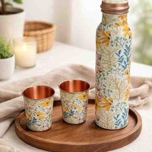 Ensemble de bouteilles d'eau en cuivre à motif de fleur de lotus, très vendu, vaisselle portable pour usage domestique - Product Image 3