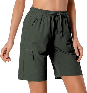 Shorts cargo taille haute pour femme, séchage rapide, cordon de serrage, taille élastique, coupe ample, couleur unie, pour le sport, la course et la randonnée - Product Image 6