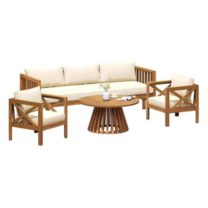 Solid Teak Wood <b>Outdoor</b> <b>Sofa</b> Set with Round Coffee Table for Patio Garden Resort Furniture - Product Image 1
