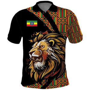 Polo personnalisable pour la Journée nationale d'Éthiopie, motif Lion de Juda africain, imprimé, été-automne, manches courtes, à bon prix - Product Image 3