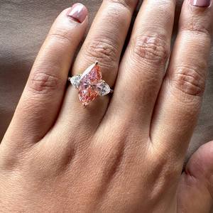 Anillo de cóctel exclusivo de moissanita rosa marquesa de color elegante para mujer, de plata 925 original, regalo de fiesta fino para chapado en oro - Product Image 3
