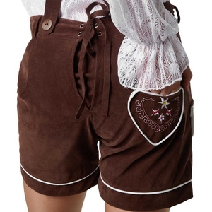 Sporty Short Style Womens Lederhosen Suede Leather Shorts with Side Lacing Detail and Traditional Bib Front Construction - Product Image 5