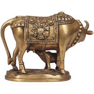 Escultura de vaca y Becerro de latón de 5 pulgadas hecha a mano para regalar hecha en India - Product Image 2