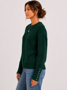 Women's Green Crew Neck Thick Color <b>Blocked</b> Sweater Full Sleeve Knitted Pullover Autumn Casual Nylon/<b>Acrylic</b> 240g Anti-Pilling - Product Image 2