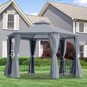 Gazebo Bioclimático de 13 pies x 13 pies, Pérgola de Hierro y Madera Resistente a la Lluvia para Patio, Jardín o Terraza, con Marco Revestido en Color Gris - Product Image 1