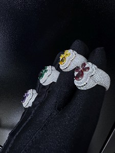 JEWERA Glam Flower Hip Hop Cocktail <b>Rings</b> with Lab Created Zircon Pave Setting Brass <b>Gold</b> Plated Unisex Party - Product Image 4