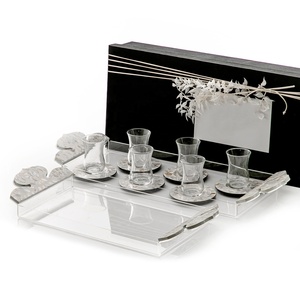 Plateaux de service mère de perle avec ensemble acrylique, décor haut de gamme de luxe, plateaux décoratifs à chevrons - Product Image 5