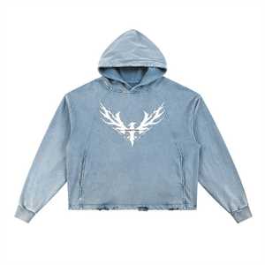 Sweat à capuche oversize bleu clair pour homme en coton molletonné avec logo imprimé sur le devant, style streetwear décontracté pour l'automne - Product Image 1