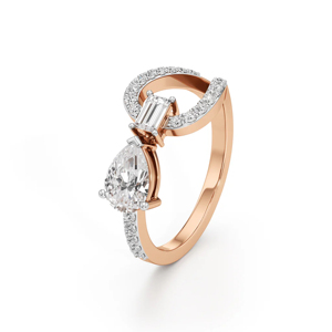 Bague de fiançailles en or rose avec diamant taille poire et accent taille émeraude, bijoux fins romantiques pour femmes - Product Image 2