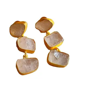 Suppliers of Pink Rose Quartz Earrings drop for women New trendy Gemstone designs Indian Dealer of Natural Stone Jewelry Ladies