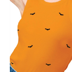 Women's Custom Orange Color Bat Print Knitted Crop Tank Top Sleeveless O-Neck Casual Autumn Top Wholesale OEM women's shirt - Product Image 4