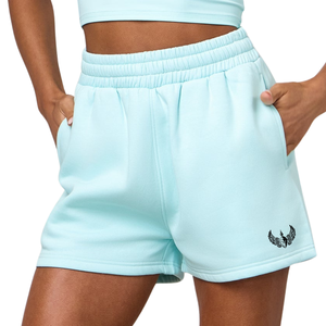 Womens Ice Blue Fleece Hoodie and <b>Shorts</b> Set Relaxed Fit Casual <b>Lounge</b> Wear Athleisure Fitness Activewear Outfit - Product Image 4