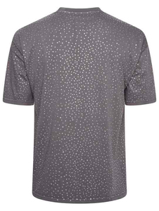 T-shirt gris à manches courtes pour homme avec imprimé à pois, col rond tricoté décontracté, coupe régulière, 100 % polyester, design respirant, vente en gros, nouveauté - Product Image 2