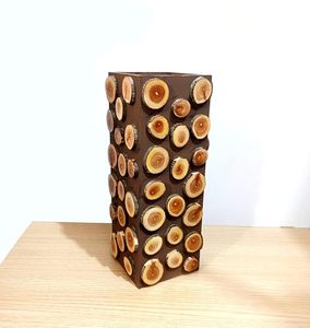 Handcrafted Handmade Wooden <b>Log</b> Slice Rustic Vintage Square Tabletop Vase Flower <b>Holder</b> Decorative Bud Vase for Home Decor - Product Image 4