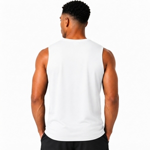 Débardeur blanc sans manches pour homme, col rond, couleur unie, décontracté, respirant, en polyester tricoté, style urbain, 220g, pour l'entraînement - Product Image 2