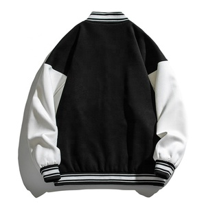 Veste d'université pour hommes avec design personnalisé OEM brodé College Baseball Letterman Noir Cuir Manches Hiver Couple Style - Product Image 3