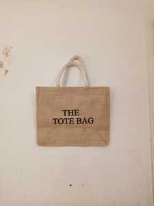 Ecofriendly natural jute <b>tote</b> <b>bag</b> with <b>sturdy</b> soft handles spacious design and classic text print perfect for shopping travel - Product Image 6