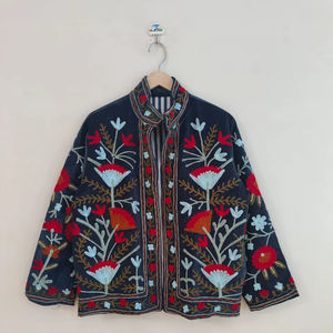 Veste en velours bleu marine brodée à la main style indien, robe de mariée bohème, veste de festival, cadeau de Noël - Product Image 1