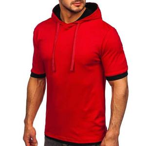 Sudadera con Capucha de Algodón de Alto Rendimiento para Hombre, Manga Corta, Bordada, con Logotipo Personalizado, Color Rojo, Transpirable, Teñido Liso, Otoño - Product Image 4