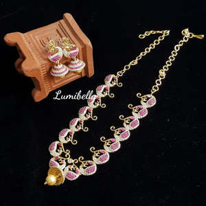 Fine Jewelry Set Peacock Style White & <b>Ruby</b> Stone Studded <b>Necklace</b> Rose Gold & Rhodium Plated Bridal & Daily Wear - Product Image 1