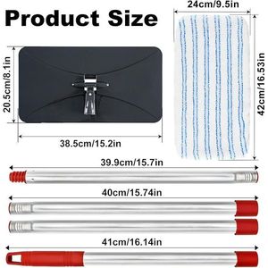 Serpillère plate en microfibre extra large avec 4 tampons réutilisables et manche en acier inoxydable à 4 sections, outil de nettoyage de sol 15,2x8,1 - Product Image 2