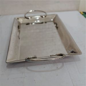 Luxury Stainless Steel Oval Decorative Tray <b>Mirror</b> Polish Metal Serving Platter Cutout Handles Tableware <b>Coffee</b> <b>Table</b> Decor Tray - Product Image 3