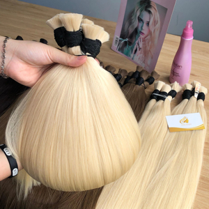 Vietnam-Made Remy Hair Extensions Bulk Double Drawn Virgin Silky Straight Wave Blonde High Quality 100% Single Donor <b>Bleaching</b> - Product Image 1