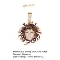 Pendentif Méduse en Or 18 carats serti de pierres – Moissanite VVS / Collier Tête de Méduse Bijoux Hip-Hop Pièce de luxe personnalisée tendance hip-hop