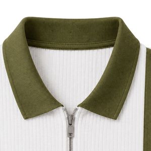 Customized <b>White</b> Olive Green Waffle <b>Polo</b> Shirt Half Zip Short Sleeve Textured Knit Golf <b>Polo</b> Custom Logo Private Label For Men - Product Image 6