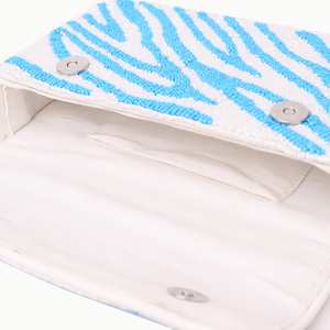Beaded Envelope <b>Shoulder</b> Bag Blue White Striped Pattern Flap Closure Women Casual Daily Use Lightweight Single <b>Strap</b> - Product Image 3