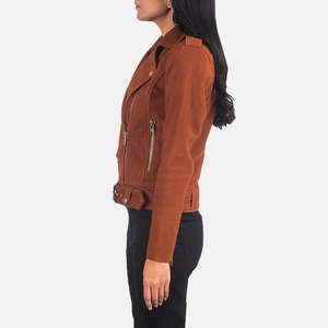 Blouson Biker Matelassé en Daim Marron Écologique Séchage Rapide Broderie 3D Respirant Hiver Femme Fermeture Éclair Pièces Détachables - Product Image 4