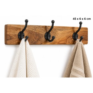 Ensemble de crochets muraux de cuisine en bois de manguier et fer noir, design industriel à trois niveaux, fonctions de rangement, vente en gros |   Aqudus Saleem - Product Image 1