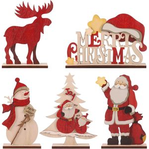 Decorazioni Natalizie Rustiche in Legno, Insegna da Tavolo con Pupazzo di Neve, Renna, Albero di Natale e Babbo Natale per Arredamento Casa - Product Image 2