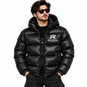 Chaqueta Acolchada con Capucha para Hombre, Unisex, Casual, Resistente al Viento, con Cierre Frontal, Gruesa, de Poliéster, Color Sólido, Corte Regular - Product Image 1