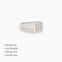 Bague en Argent Sterling 925 avec Grappe de Zircons Cubiques, Sertissage Clos, Motif Géométrique Pavé, Style Chrétien Classique Tendance, Bijou de Mariage Unisexe