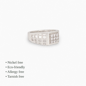 Anillo de Plata de Ley 925 con Circonitas Cúbicas, Diseño Geométrico con Engaste Pavé, Estilo Clásico, Joyería Unisex para Bodas - Product Image 2