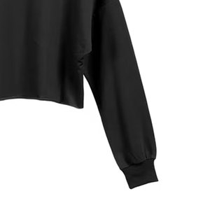 Sweat-shirt court pour femme à manches longues, col rond, épaules tombantes, tricoté, noir uni, décontracté, pour l'automne, vêtement de mode - Product Image 4