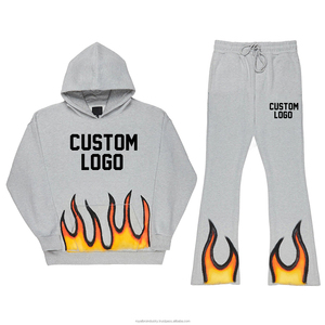 Survêtements surdimensionnés unisexe délavés à l'acide Offre Spéciale évasés pour sweat à capuche et pantalon évasé à imprimé bouffant pour l'hiver - Product Image 1