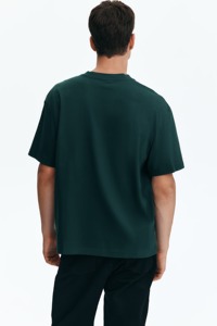 T-shirt en coton vert foncé pour homme, coupe classique, col rond, manches courtes, décontracté, en jersey tricoté, couleur unie, design vierge, vente en gros - Product Image 3