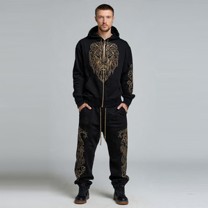 Conjunto de Chándal Personalizado con Pedrería de Estrellas para Hombre, Estilo Urbano, Sudadera con Cremallera y Pantalones de Chándal con Pedrería, Conjunto Deportivo para Hombre - Product Image 5