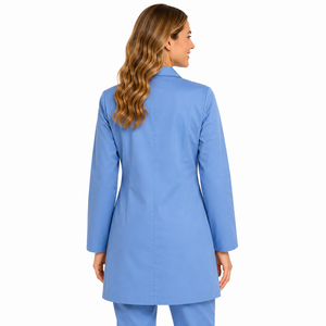 Blouse médicale personnalisée pour femme, de haute qualité, en coton et polyester, à manches longues, col à revers, boutonnée, avec poche, pour hôpital - Product Image 2