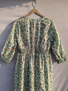 Hand <b>Block</b> Printed Maxi Dress Cotton Tier Maxi Dress Boho Dress Floral <b>Print</b> V-neck Long Maxi Gown For Women - Product Image 3